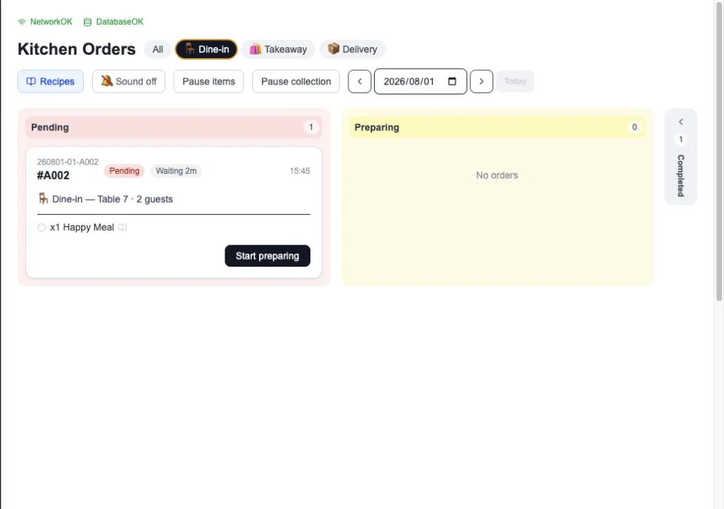 ShopOps POS: Kitchen receives the order